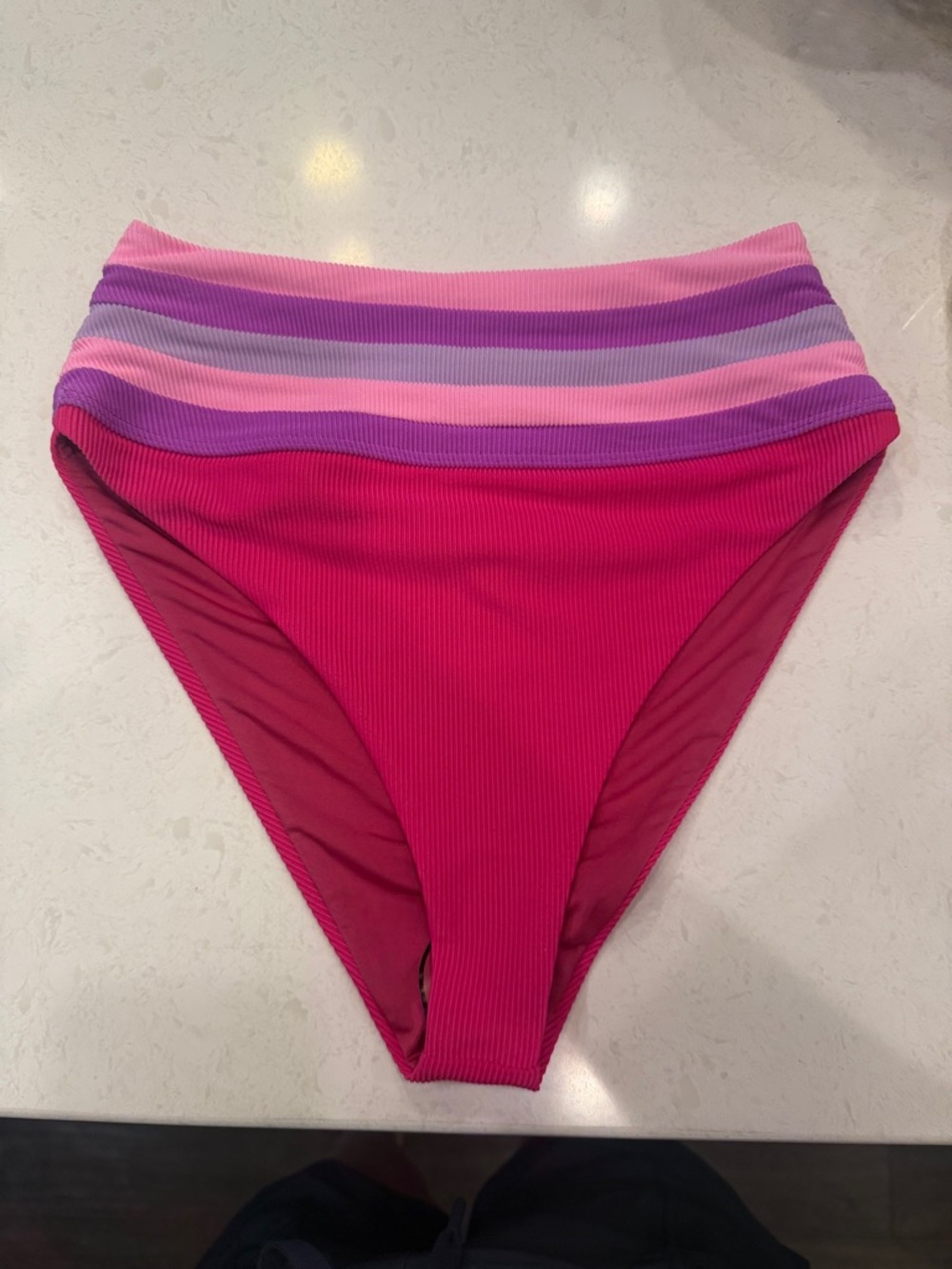 Beach Riot High Waist Bikini Bottom in Fuchsia with Pink and Purple Stripes